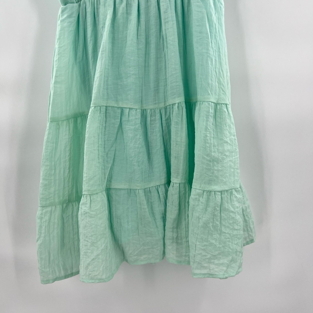 Green summer dress sleeves tiered ruched size M - Picture 10 of 12